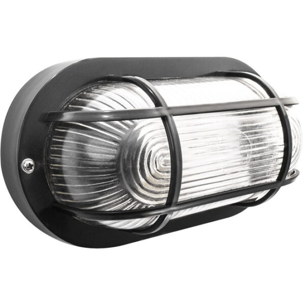 Aplique CAIA grande IP44 1xE27 C.27xL.11xAlt.15,5cm Policarbonato (PC) + Vidro Preto