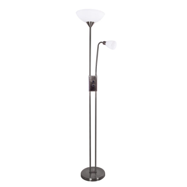 Candeeiro de pé MILANO com braço de leitura 1xE27+1xE14 Alt.178xD.30cm niquel