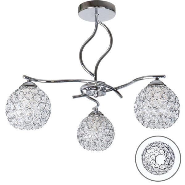 Candeeiro de tecto Balbina 3xE14 Alt.39xD.45cm Cromado