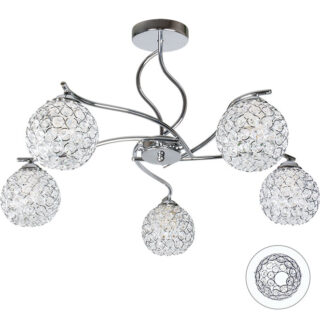 Candeeiro de tecto Balbina 5xE14 Alt.36xD.55cm Cromado