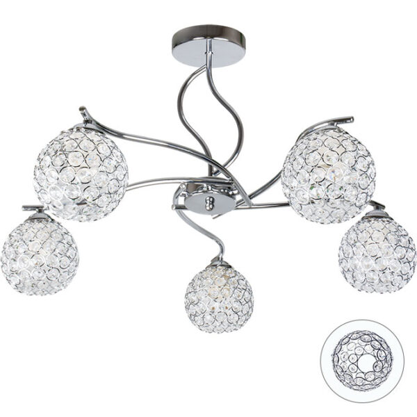Candeeiro de tecto Balbina 5xE14 Alt.36xD.55cm Cromado