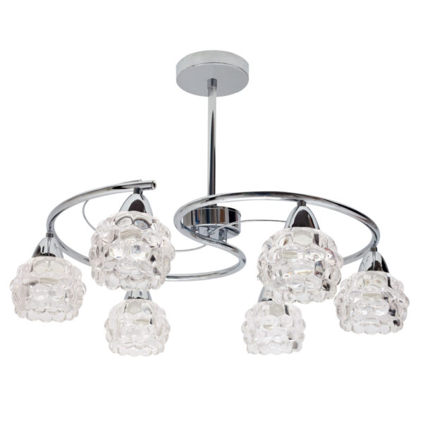 Candeeiro de tecto TULIPA GLASS 6xE14 Alt.Reg.xD.62cm cromado