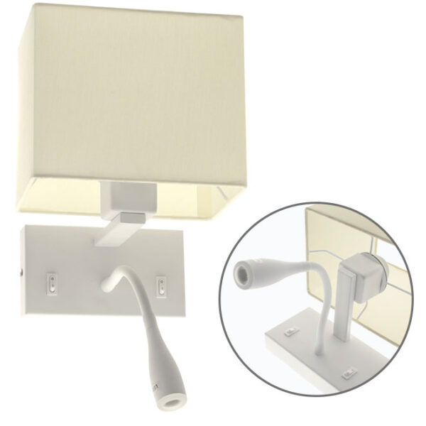 Aplique ABNA 1xE27+1x3W LED C.20xL.21xAlt.38cm branco