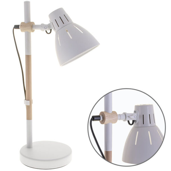 Candeeiro de mesa DALVA 1xE27 Alt.47xD.23cm Branco/Madeira natural