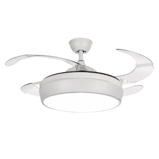 Ventoinha de tecto SIMUN branca, 4 palas retráteis, 72W LED 3000|4000|6500K, Alt.35xD.107/50cm