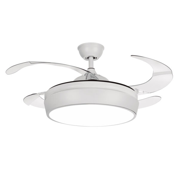 Ventoinha de tecto SIMUN branca, 4 palas retráteis, 72W LED 3000|4000|6500K, Alt.35xD.107/50cm