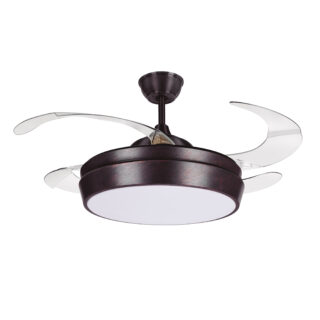 Ventoinha de tecto SIMUN castanha, 4 palas retráteis, 72W LED 3000|4000|6500K, Alt.35xD.107/50cm