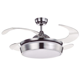 Ventoinha de tecto SIMUN cromada, 4 palas retráteis, 72W LED 3000|4000|6500K, Alt.35xD.107/50cm
