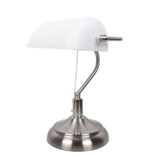 Candeeiro de mesa BANCARIO 1xE27 C.27xL.19xAlt.39cm Níquel/Branco