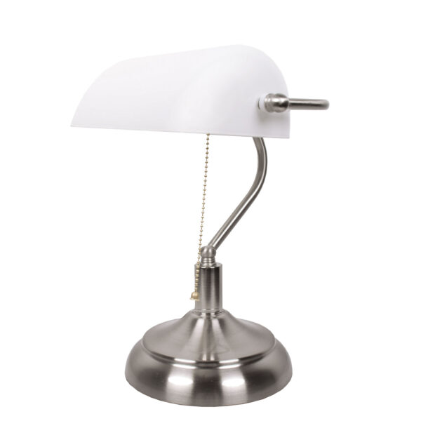 Candeeiro de mesa BANCARIO 1xE27 C.27xL.19xAlt.39cm Níquel/Branco