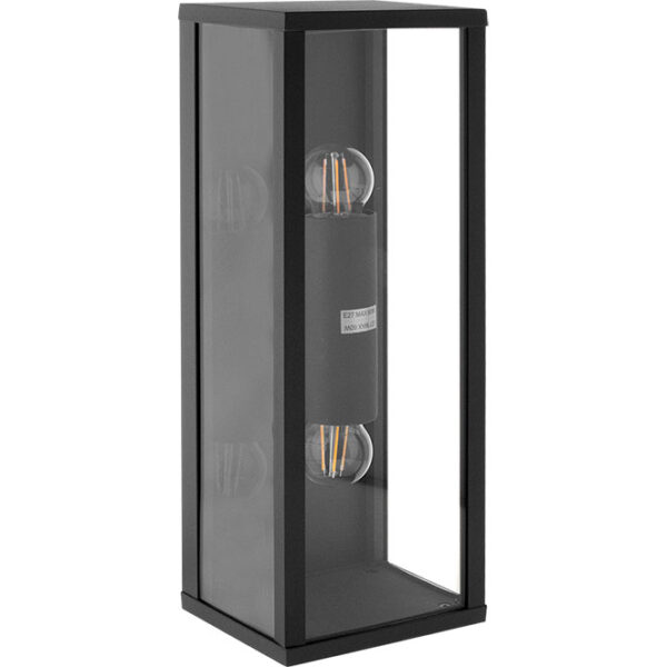 Aplique NOZELO IP44 2xE27 C.14xL.11,5xAlt.38cm alumínio+vidro antracite