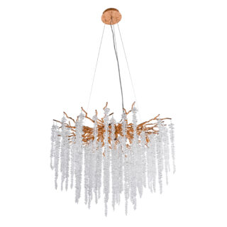 Candeeiro tecto CHAMONIX 12xG9 Alt.Reg.xD.80cm com cristais transparentes e armação dourada