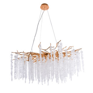 Candeeiro tecto CHAMONIX 18xG9 Alt.Reg.xD.120cm com cristais transparentes e armação dourada