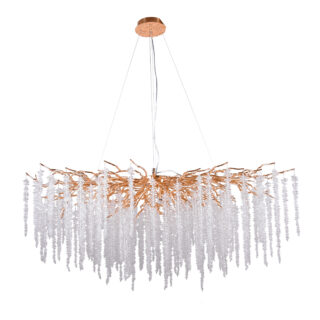 Candeeiro tecto CHAMONIX 14xG9 C.100xL.50xAlt.Reg.cm com cristais transparentes e armação dourada