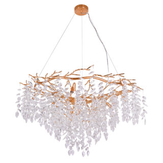 Candeeiro tecto SAPPORO 10xG9 Alt.Reg.xD.120cm com cristais transparentes e armação dourada