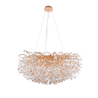 Candeeiro tecto DAVOS 15xG9 Alt.Reg.xD.100cm com cristais ambar e armação dourada