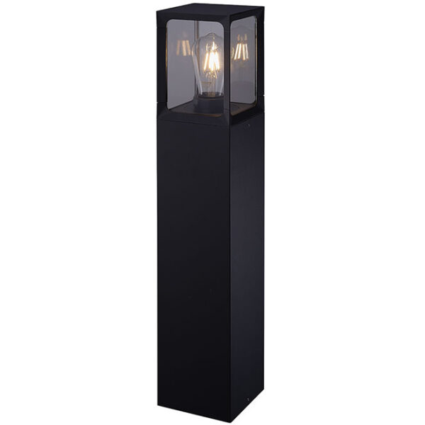 Pilar CRIZ IP44 1xE27 C.12,3xL.12,3xAlt.65cm Alumínio+Vidro Preto