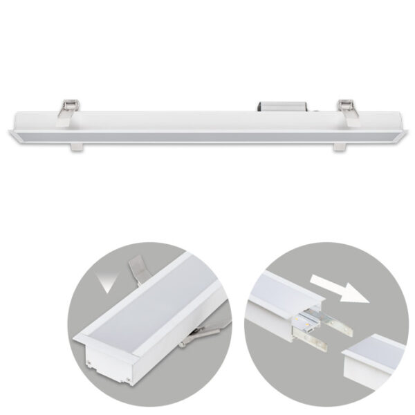 Barra de encastrar LINEX B2 60cm 1x20W LED 1600lm 4000K 110° C.61,5xL.6,5xAlt.3,5cm Branco