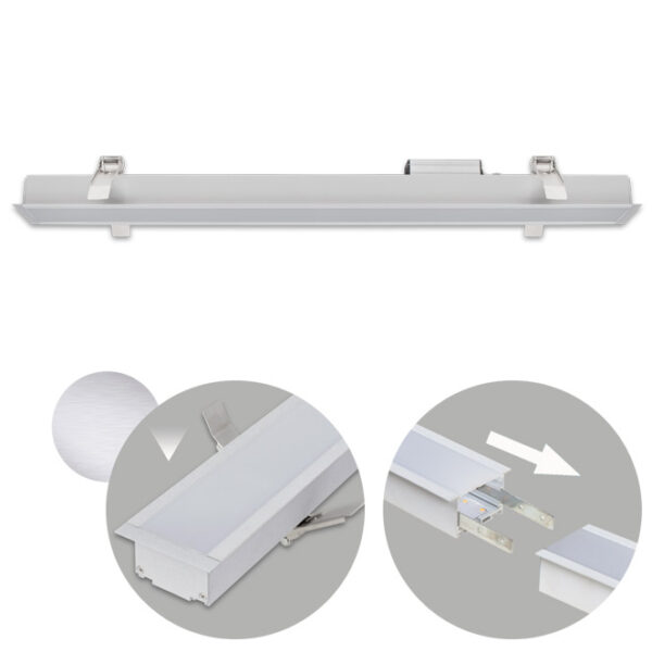 Barra de encastrar LINEX B2 60cm 1x20W LED 1600lm 6400K 110° C.61,5xL.6,5xAlt.3,5cm alumínio