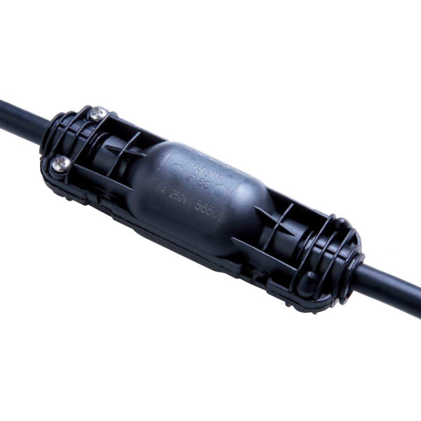 Caixa de ligação estanque IP68 2 vias para cabo de borracha com D.externo=6,5..12mm, em Nylon preto
