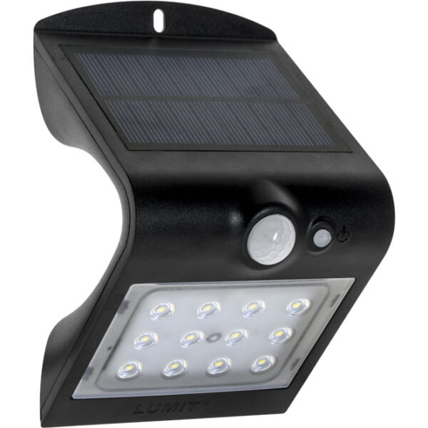 Aplique solar SOLARIS IP65 1,5W 220lm LED 6000K+LED traseiro 4000K C.9,65xL.7,94xAlt.14,49cm Preto