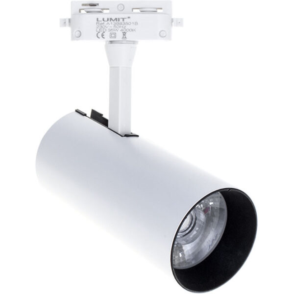 Foco para calha ADONIS (2 condutores) 1x35W LED 2200lm 6400K 24° C.8xL.8xAlt.24cm alumínio branco