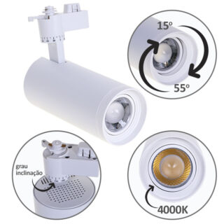 Foco para calha ARGOS (2 condutores) 1x30W LED 4000K C.17xxD.8cm branco