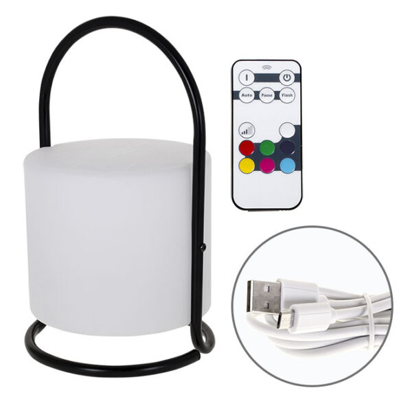 Candeeiro de mesa KENSI 7 cores, cabo USB e comando IP44 1x0,5W LED 80lm Alt.28xD.17cm branco/preto