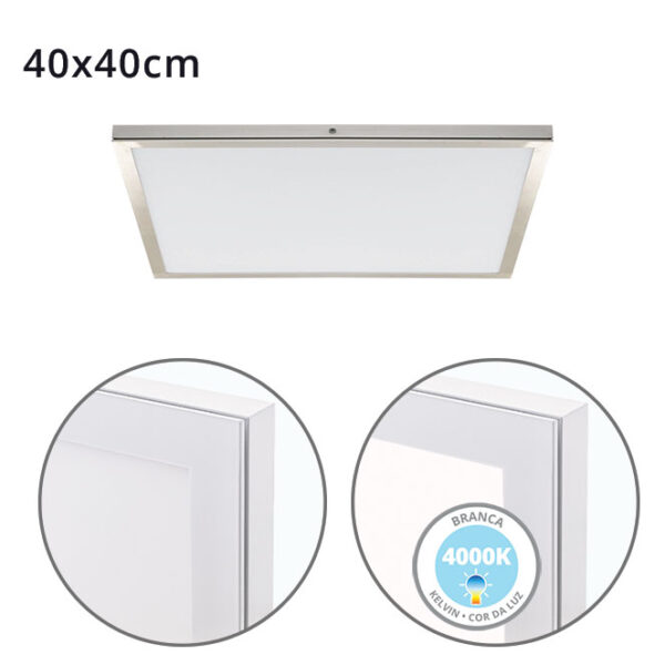 Painel de superfície VOLTAIRE 40x40 36W LED 2880lm 4000K 120° C.40xL.40xA.2,3cm Níquel