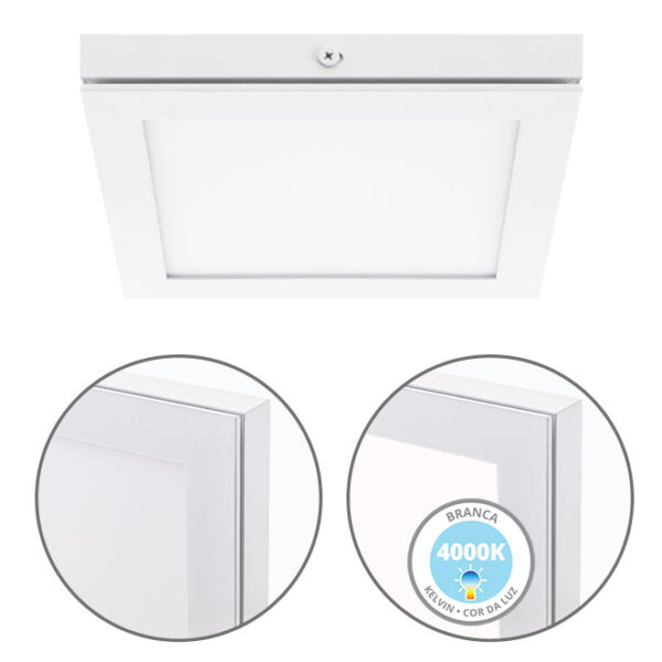 Painel de superfície TOLSTOI 17x17 12W LED 720lm 4000K 120° C.17xL.17xAlt.2,3cm Branco