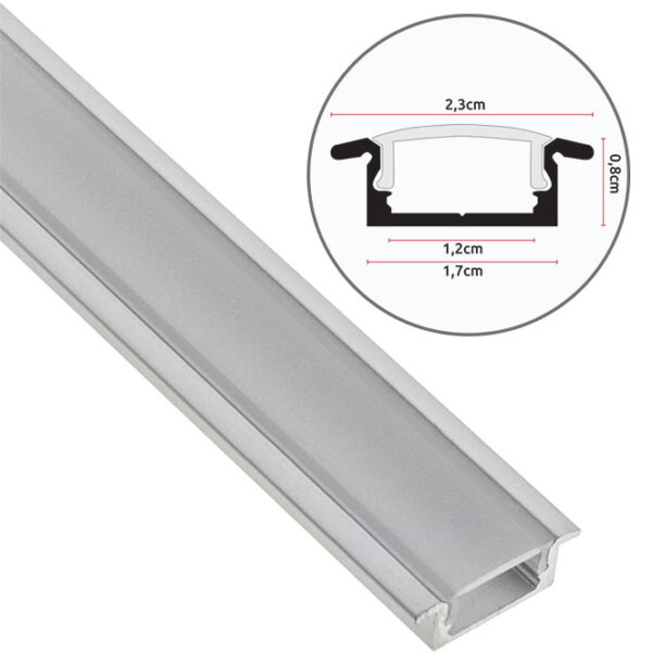 Calha com abas para fita LED com difusor fosco (para embutir)