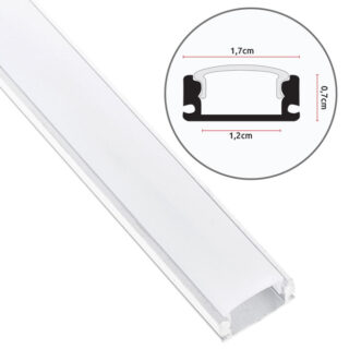 Calha sem abas para fita LED com difusor opalino L.17,4x Alt.7mm