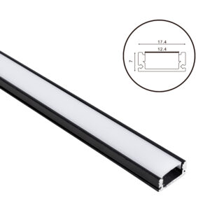 Calha sem abas para fita LED preto com difusor opalino L.17,4x Alt.7mm