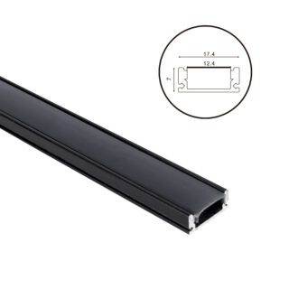 Calha sem abas para fita LED preto com difusor preto L.17,4x Alt.7mm