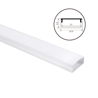 Calha sem abas para fita LED com difusor opalino L.23,5x Alt.9,8mm
