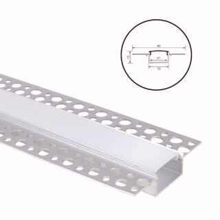 Calha para fita LED com difusor opalino L.62x Alt.15mm para superfícies de gesso cartonado