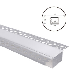 Calha para fita LED com difusor opalino L.81x Alt.25mm para superfícies de gesso cartonado