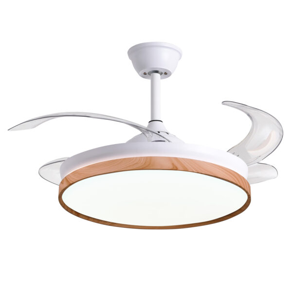 Ventoinha de tecto COSMOS branco/faia, 4 palas retráteis, 72W LED 3000|4000|6000K, Alt.35xD.108/50cm