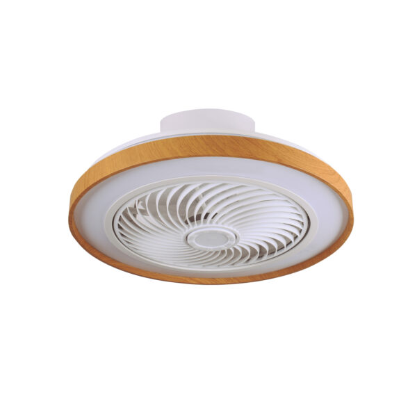 Ventoinha de tecto CATHAY branca/madeira, 5 palas, 72W LED 3000-6000K, Alt.19xD.50cm