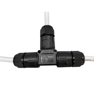 Ligador estanque preto em forma de T, 3x1.0-2.5mm2 450V/24A IP68 110°C
