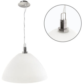 Suspensão HERNER 1xE27 Alt.Reg.xD.43cm Vidro Branco/Níquel