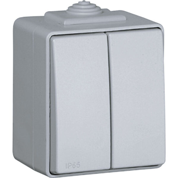 Comutador de escada duplo ESTANQUE48 2 teclas (2 pontos de comando) 10A 250Vac IP65 IK07 cinzento