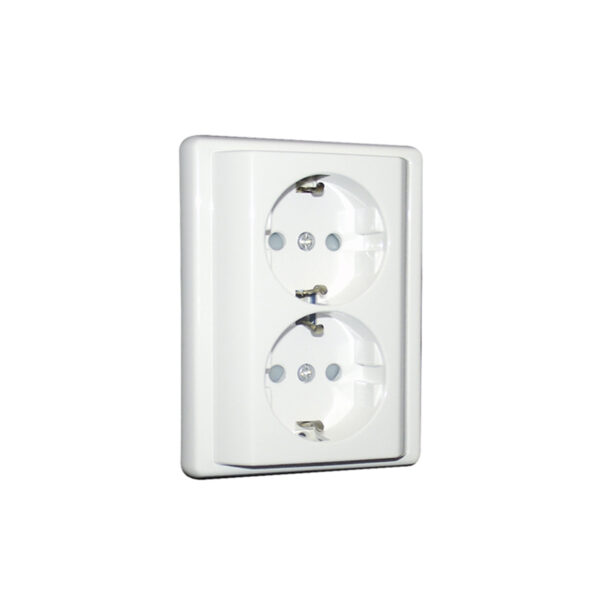 Tomada dupla schuko monobloco APOLO5000 com obturador 16A 250Vac marfim