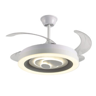 Ventoinha de tecto ELIPSE branca, 4 palas retráteis, 72W LED 3000|4000|6000K, Alt.35xD.108/50cm