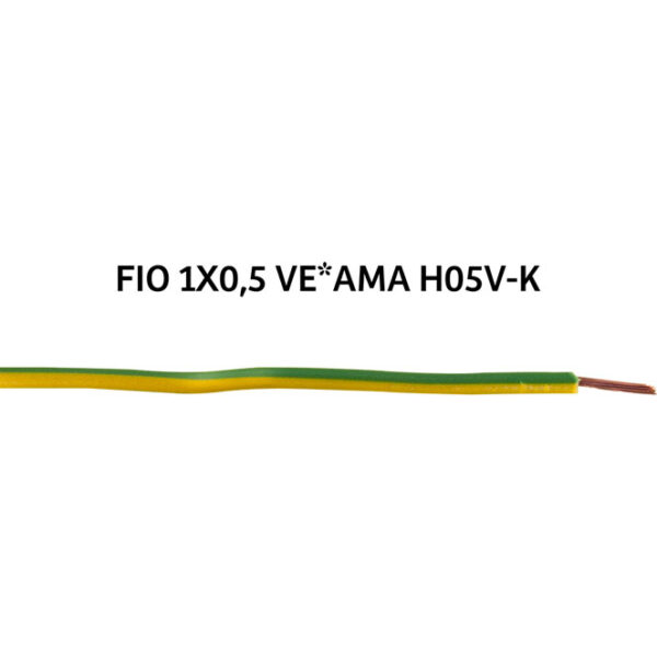 Condutor eléctrico redondo flexível (terra) H05V-K (FV) 1x0,5mm2 verde/amarelo