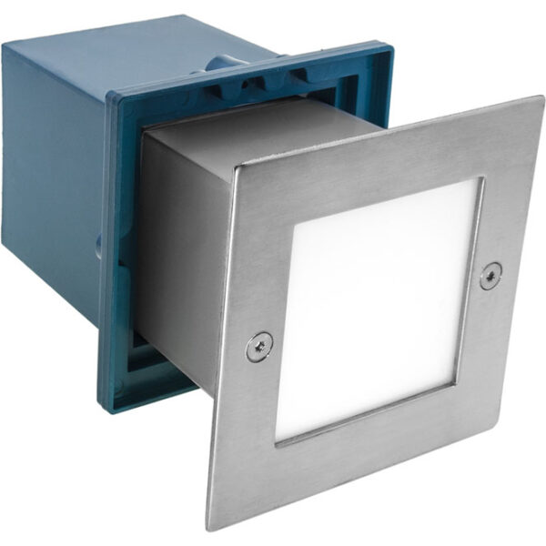 Aplique de encastrar BAVANI quadrado grande IP54 1x1,5W LED 80lm 6500K C.10,5xL.9,5xAlt.10,5cm Inox