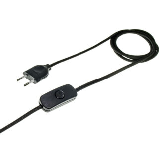 Extensão eléctrica 1,5m (100*50) fio 2x0,75mm² preto, ficha Inglesa (UK) e interruptor de mão pret