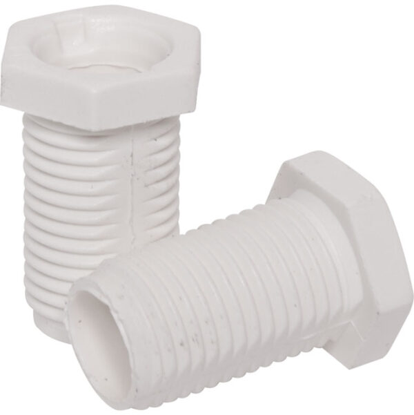 Tubo passa-cabos c/cabeça hexagonal e rosca M10x1 de 15mm antirrotação, resina termoplástica branca