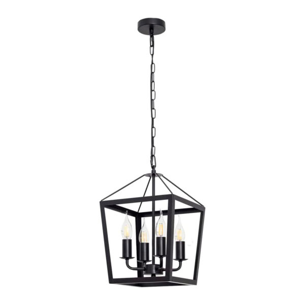 Suspensão NORA 4xE14 C.25xL.25xAlt.Reg.cm em metal preto
