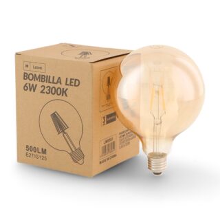 Lâmpada LED Filamento E27 G125 6W Âmbar 2300K